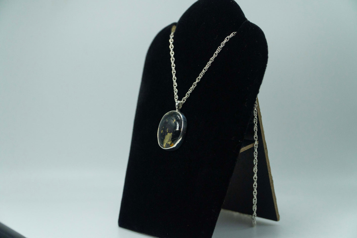Black Onyx & Pyrite Set In .925 Silver Pendant