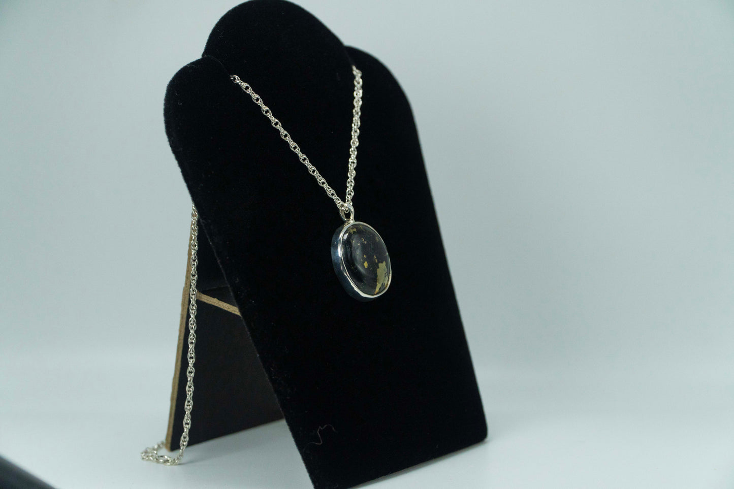 Black Onyx & Pyrite Set In .925 Silver Pendant