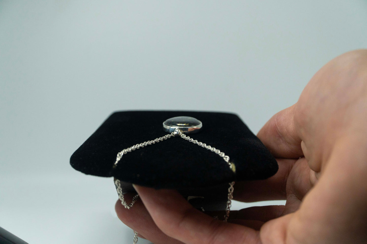 Black Onyx & Pyrite Set In .925 Silver Pendant