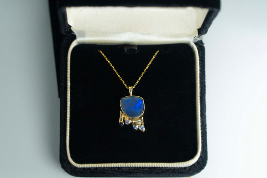 Black Lightning Opal Pendant 14k Gold (The Drip)