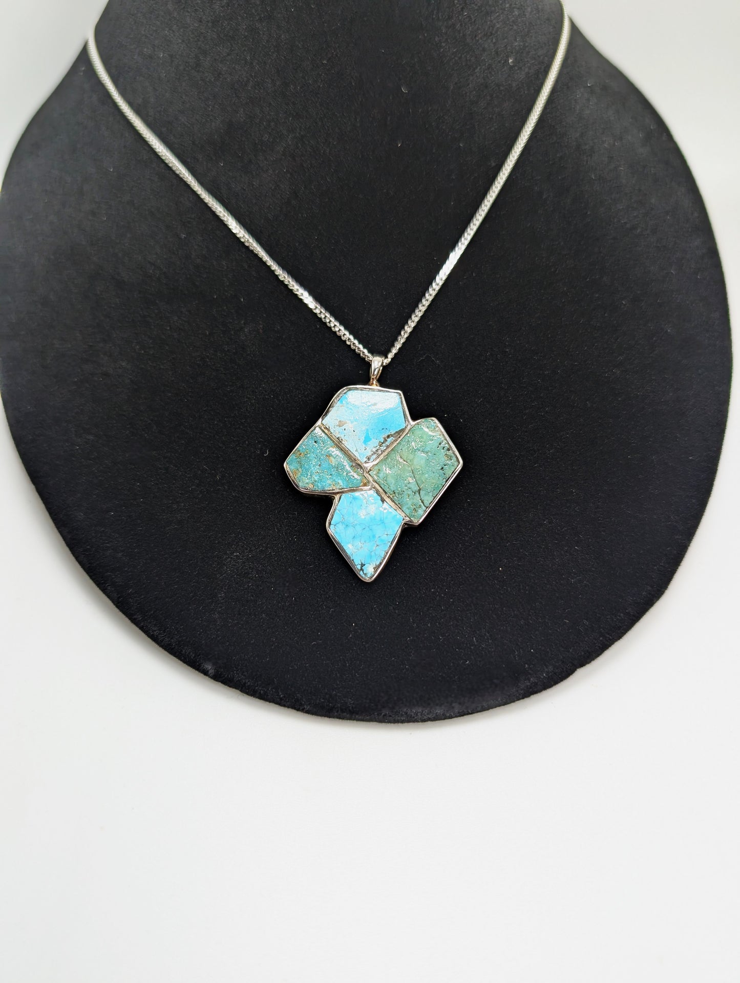 .925 Silver Pendant Inlaid with Colorado Turquoise, Villa Grove and King Manassa, Colorado