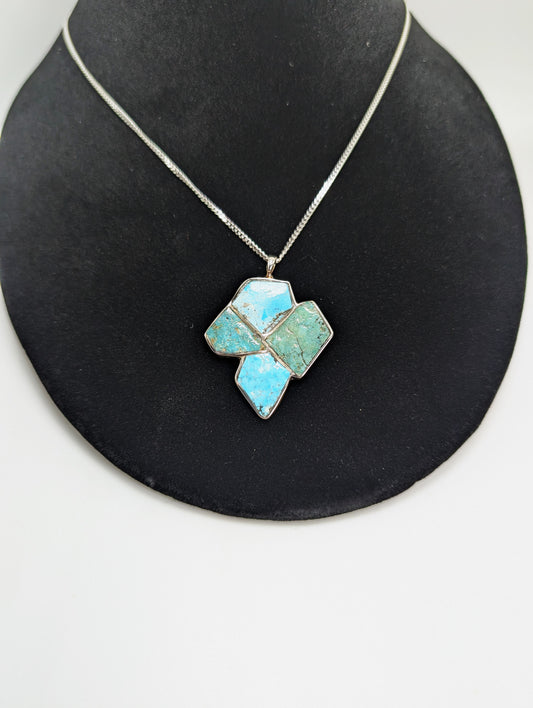 .925 Silver Pendant Inlaid with Colorado Turquoise, Villa Grove and King Manassa, Colorado