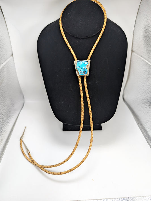 Bolo Tie Sleeping Beauty Turquoise .925 Silver, Braided Leather