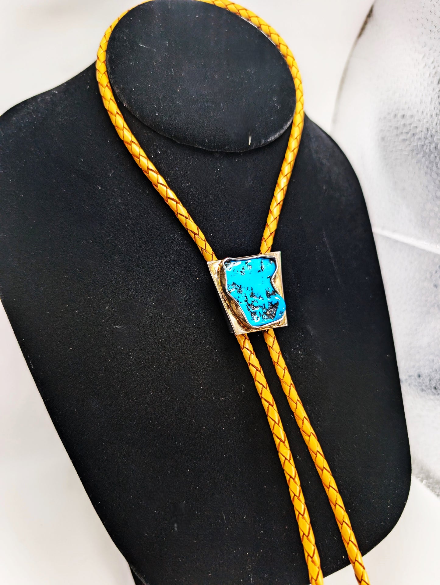 Bolo Tie Sleeping Beauty Turquoise .925 Silver, Braided Leather