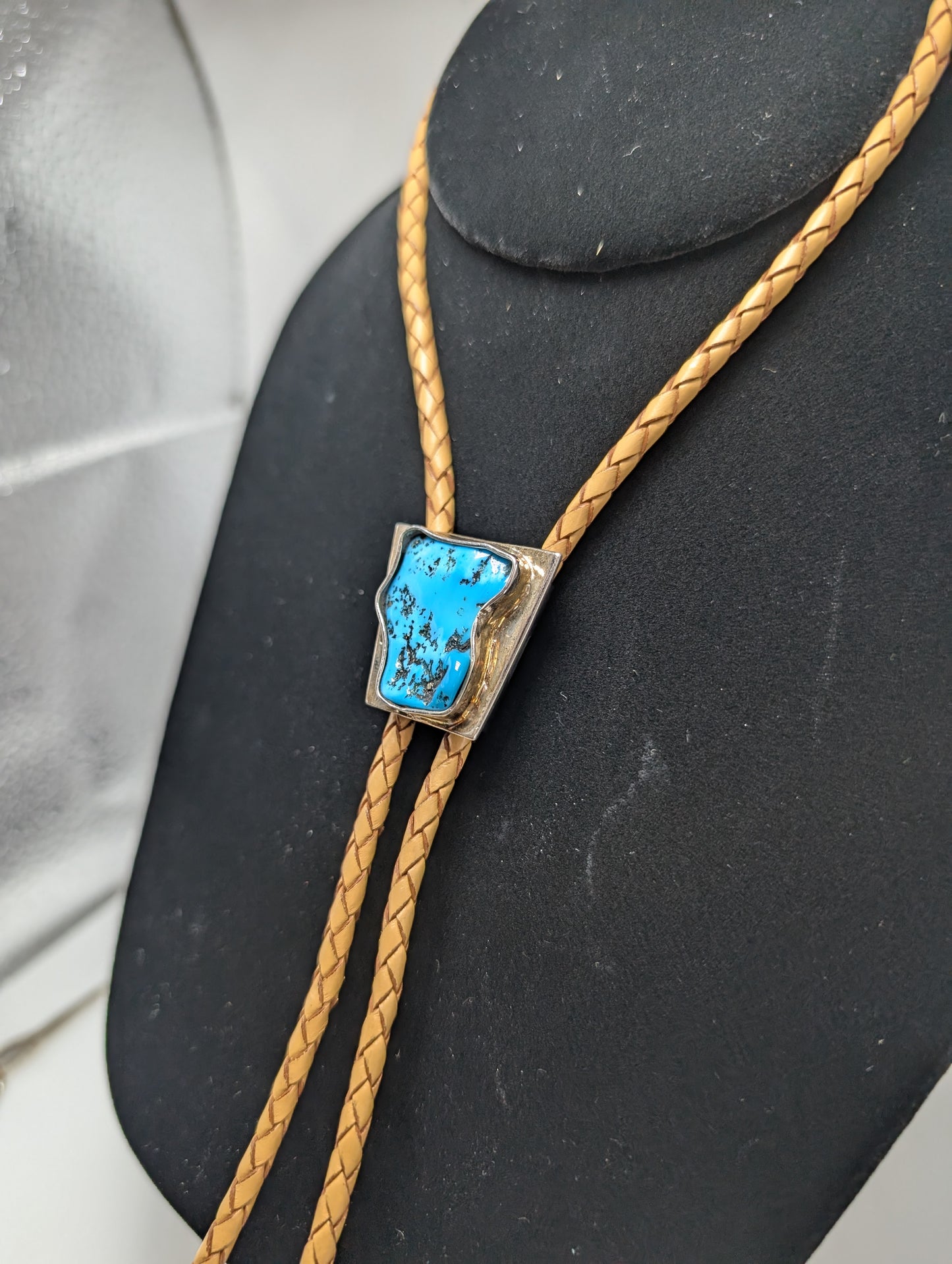 Bolo Tie Sleeping Beauty Turquoise .925 Silver, Braided Leather