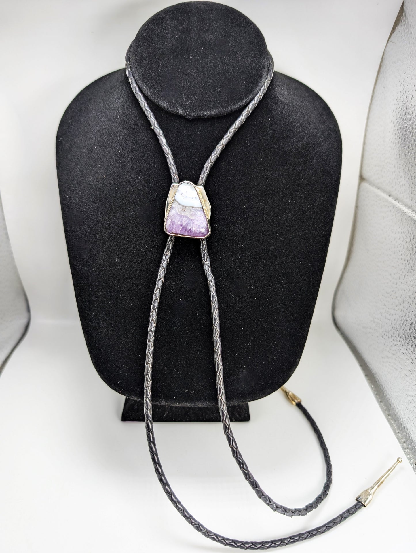 Bolo Tie Sowbelly Agate (Colorado) .925 Silver, Braided Black Leather