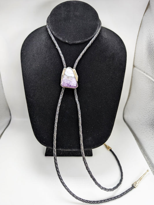 Bolo Tie Sowbelly Agate (Colorado) .925 Silver, Braided Black Leather