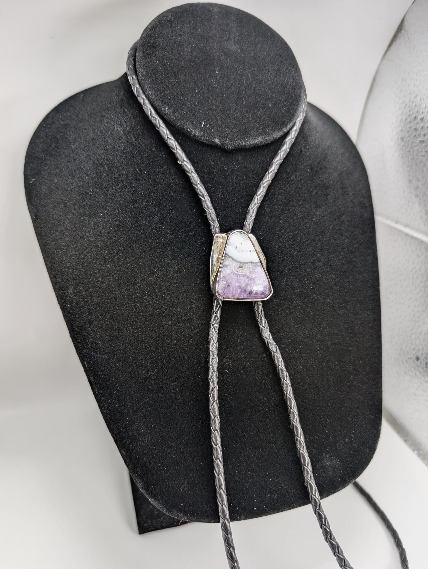 Bolo Tie Sowbelly Agate (Colorado) .925 Silver, Braided Black Leather