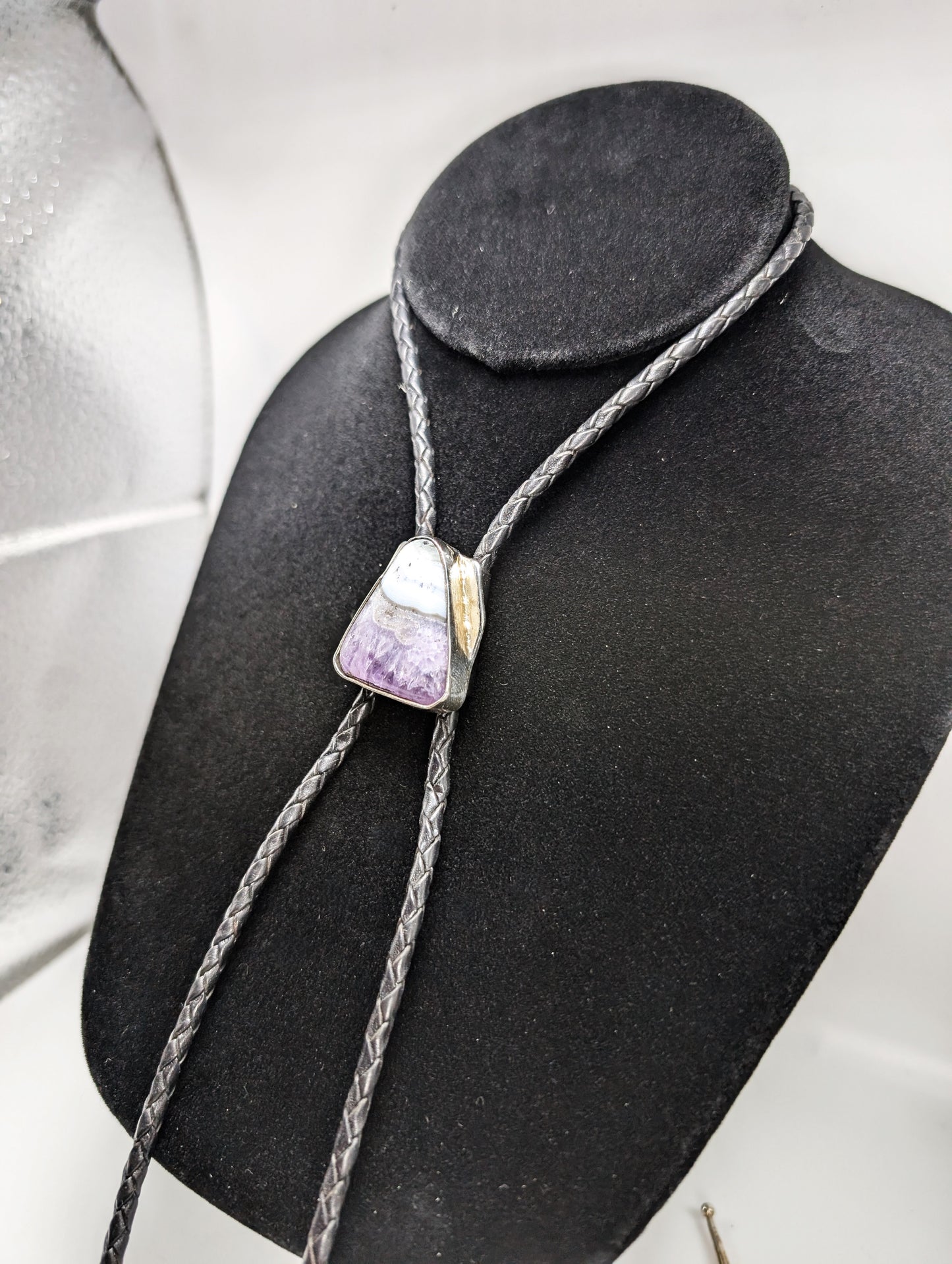 Bolo Tie Sowbelly Agate (Colorado) .925 Silver, Braided Black Leather