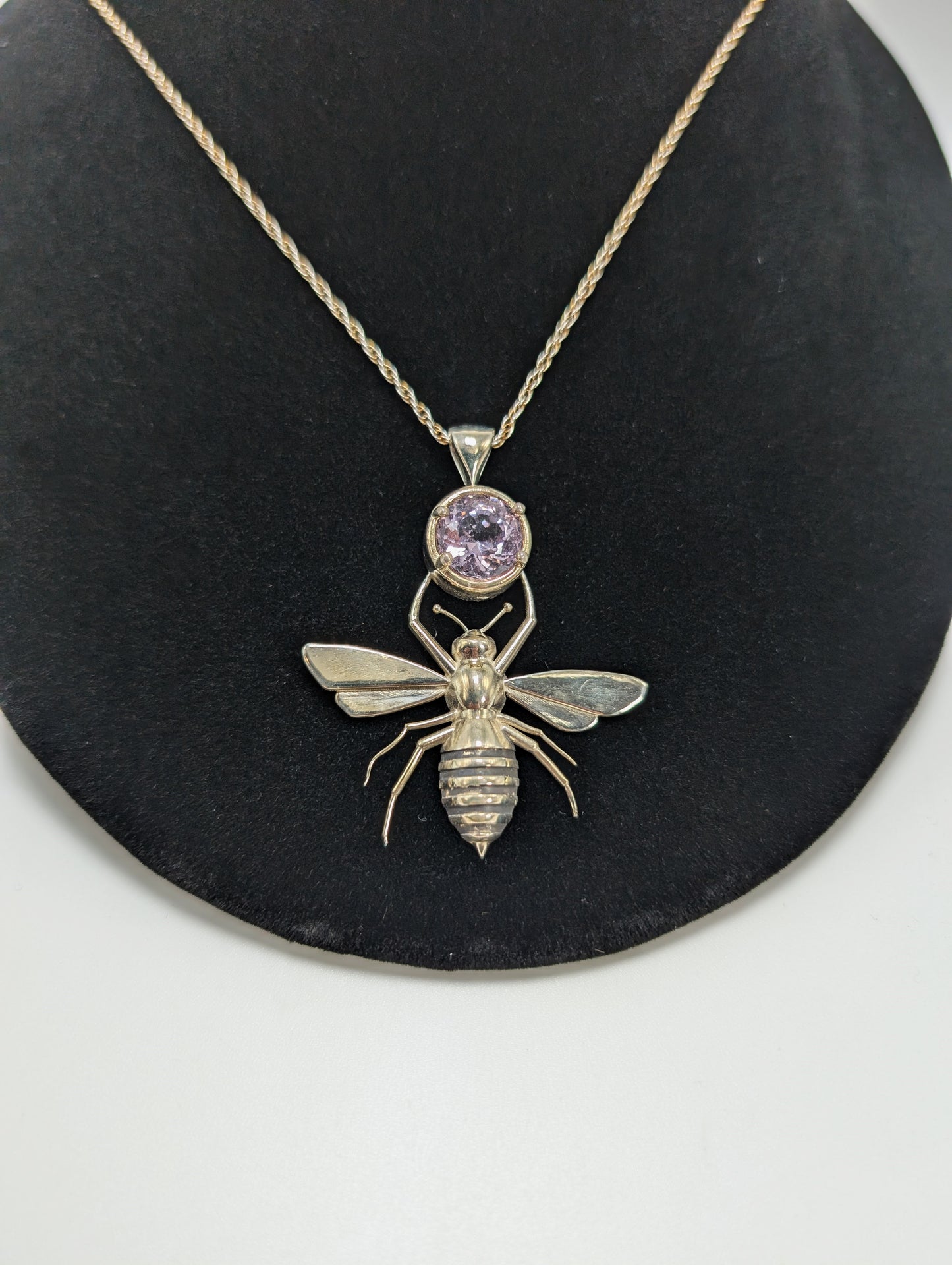 .925 Silver Bumblebee Pendant with 10-Carat Honeycomb-cut Ametrine Gemstone