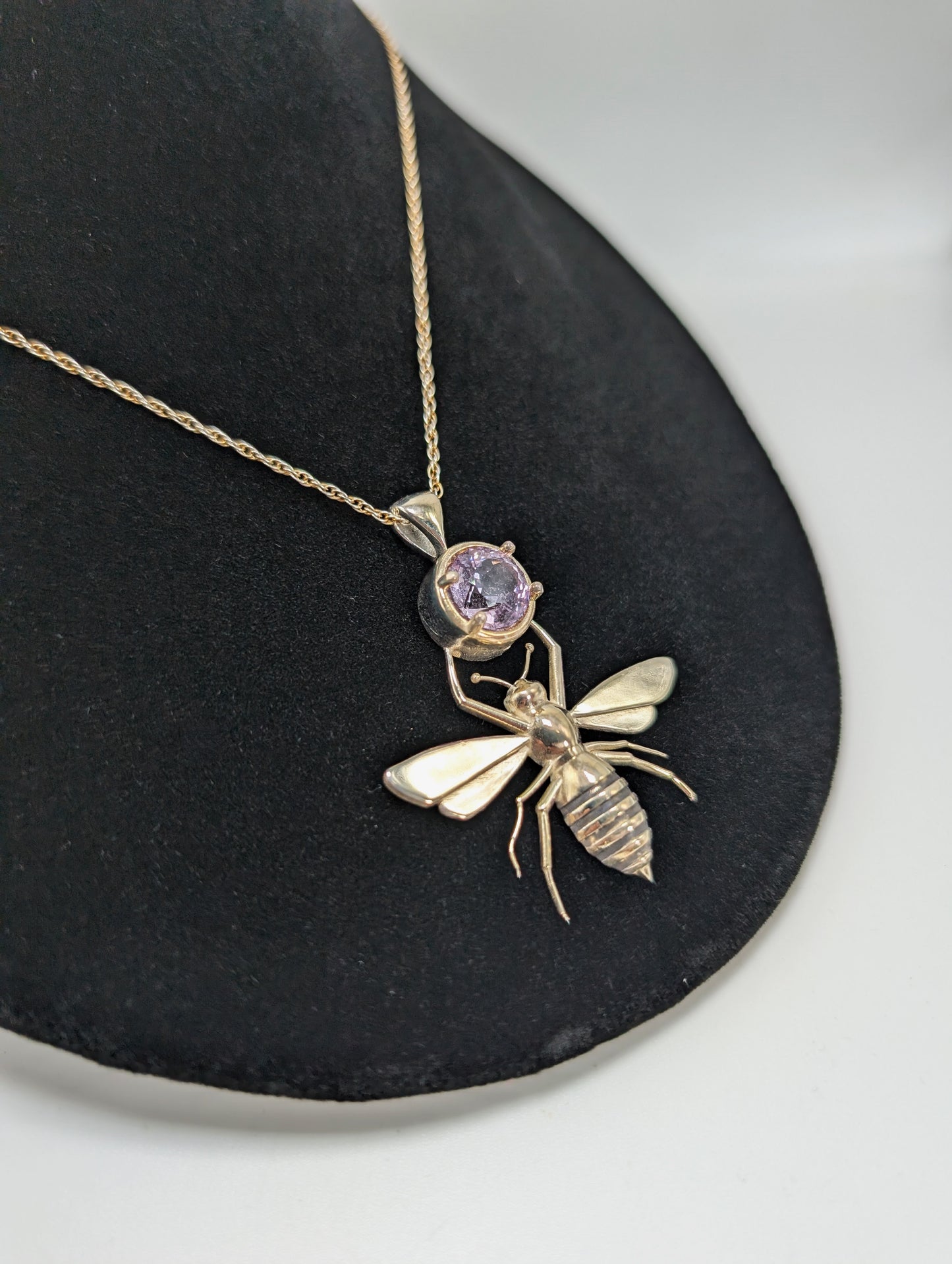 .925 Silver Bumblebee Pendant with 10-Carat Honeycomb-cut Ametrine Gemstone