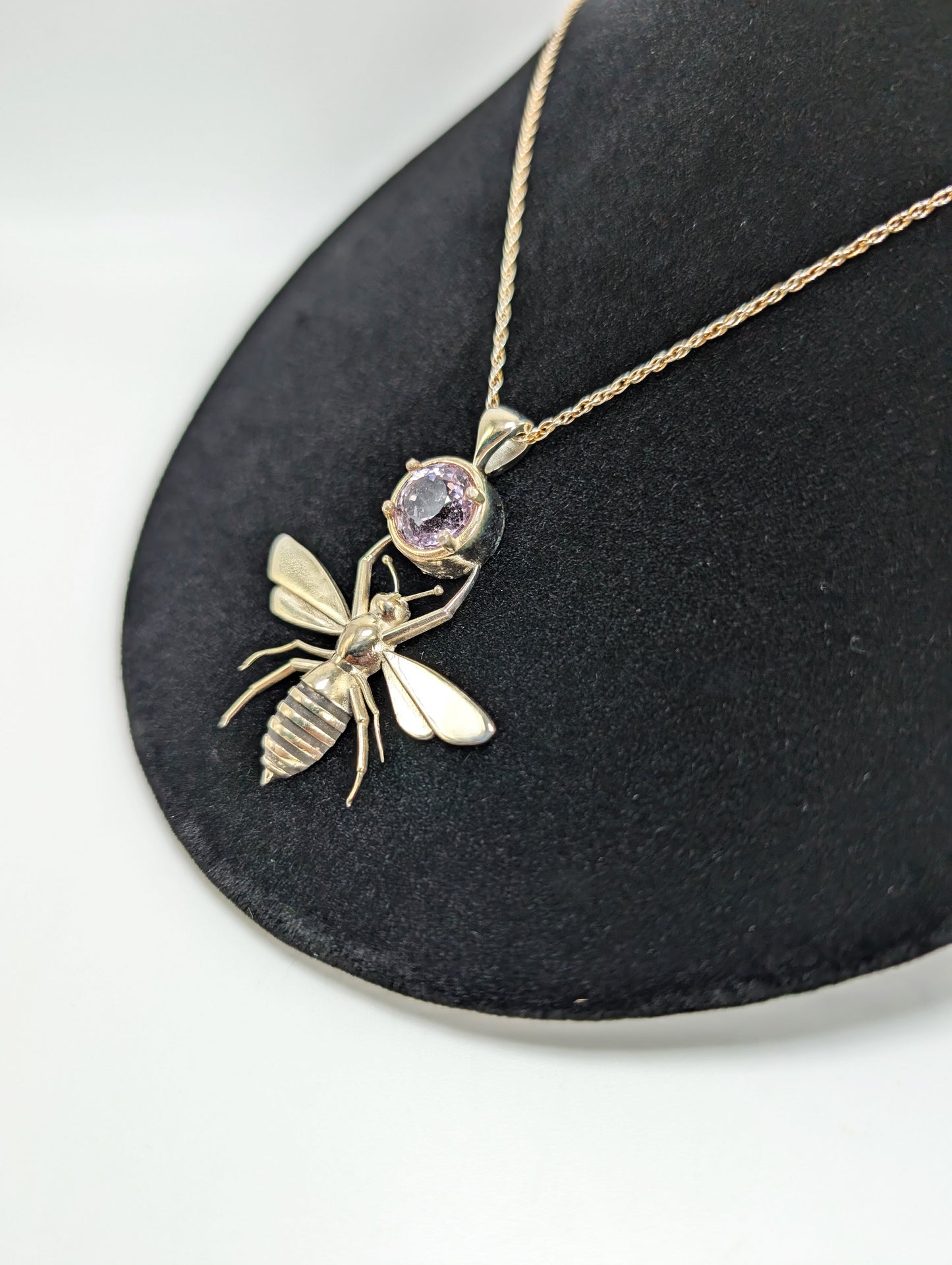 .925 Silver Bumblebee Pendant with 10-Carat Honeycomb-cut Ametrine Gemstone