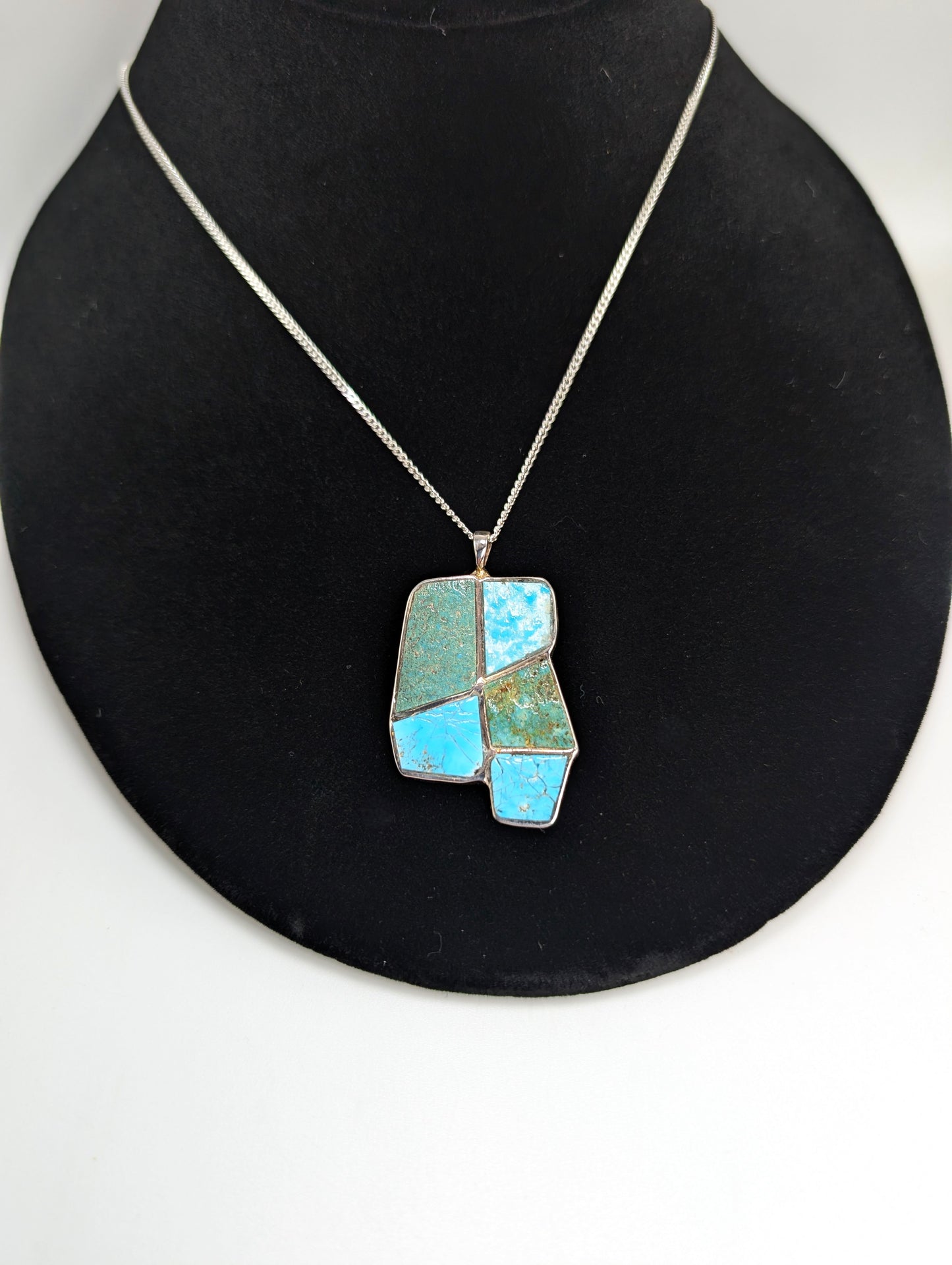 .925 Silver Pendant Inlaid with Colorado Turquoise, Villa Grove and King Manassa, Colorado