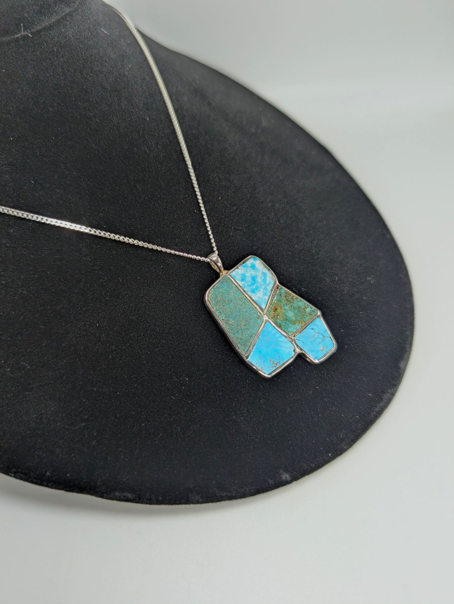 .925 Silver Pendant Inlaid with Colorado Turquoise, Villa Grove and King Manassa, Colorado
