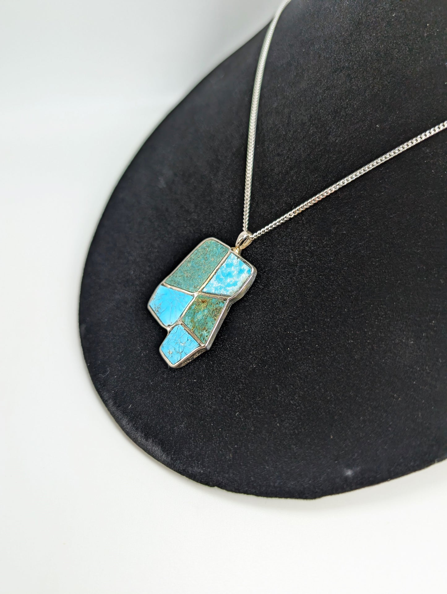 .925 Silver Pendant Inlaid with Colorado Turquoise, Villa Grove and King Manassa, Colorado