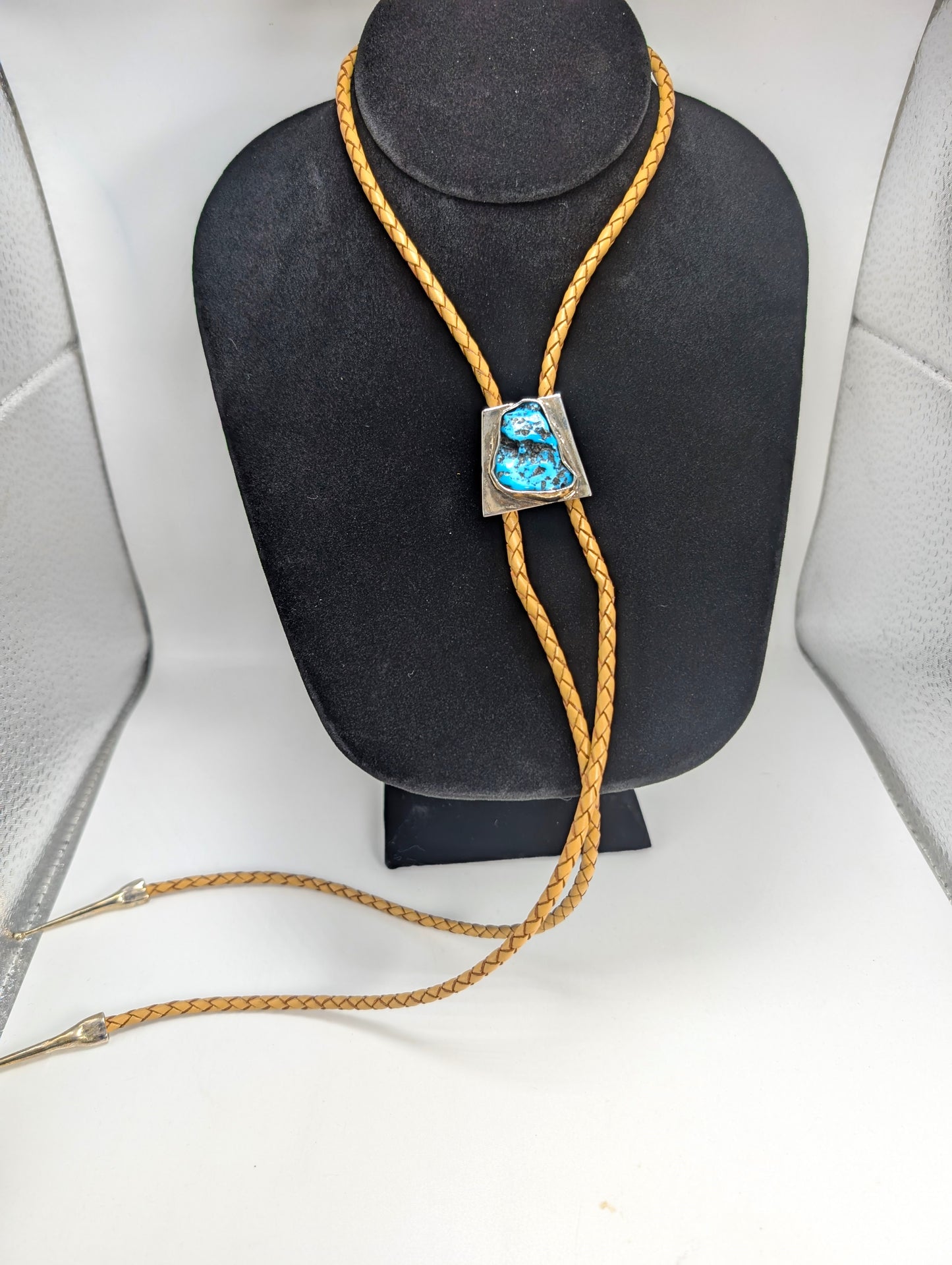 Bolo Tie Sleeping Beauty Turquoise .925 Silver, Braided Leather