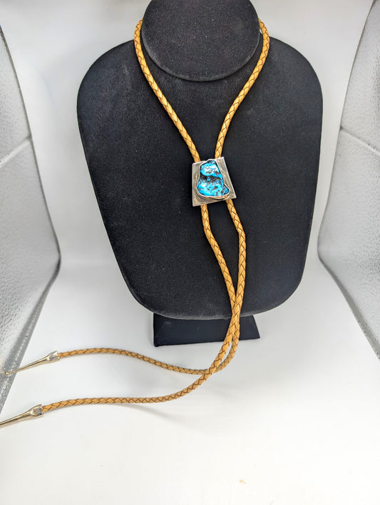 Bolo Tie Sleeping Beauty Turquoise .925 Silver, Braided Leather