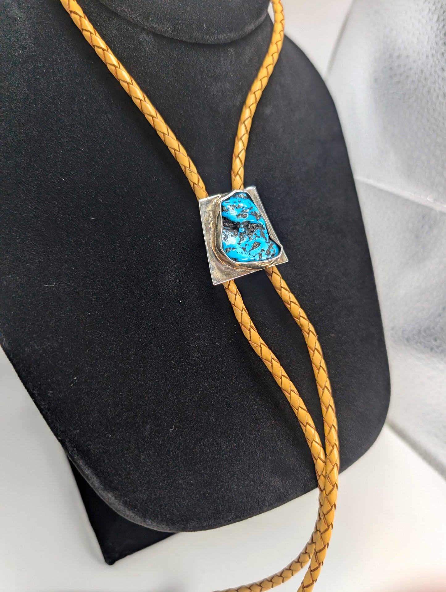 Bolo Tie Sleeping Beauty Turquoise .925 Silver, Braided Leather
