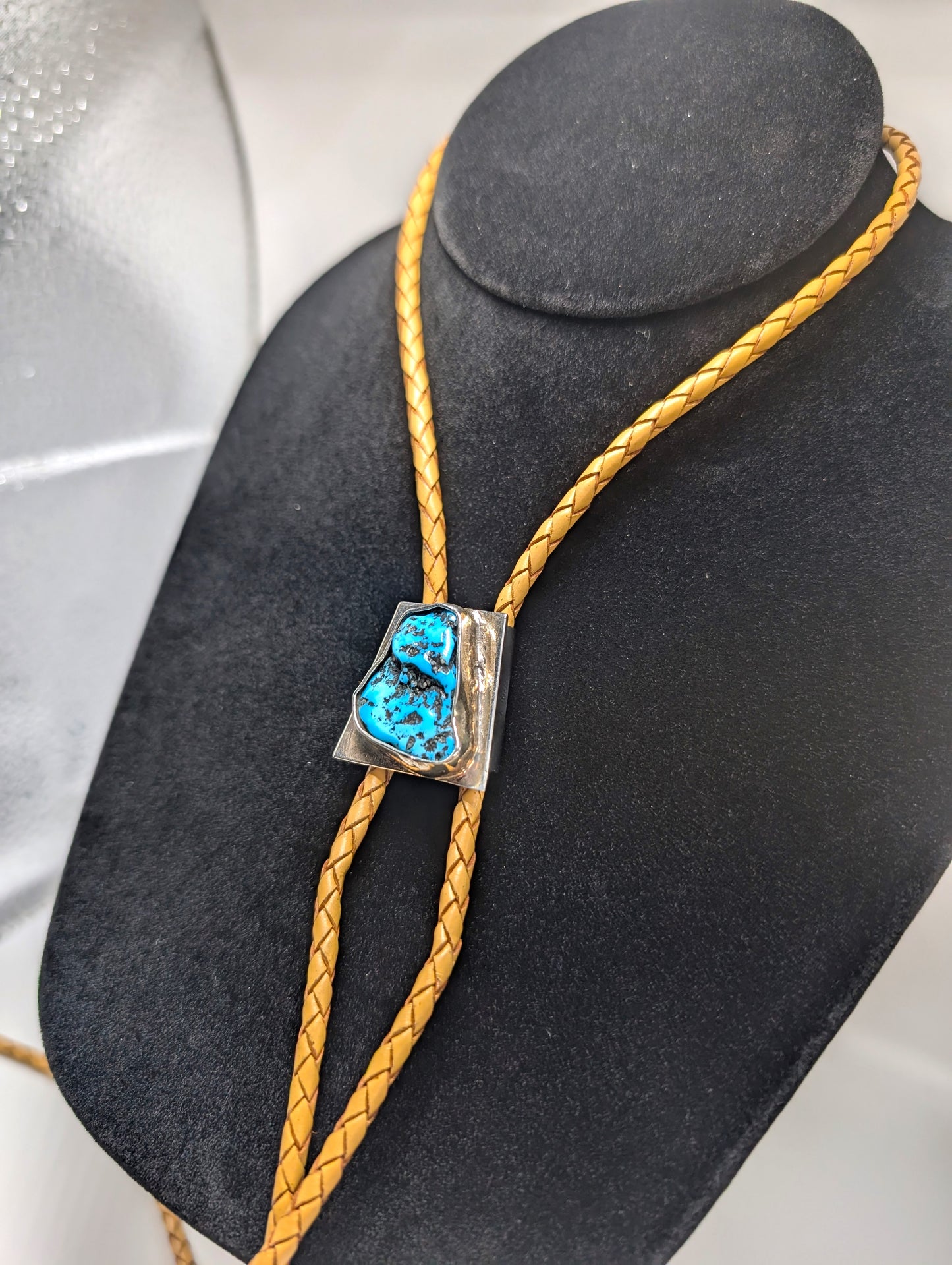 Bolo Tie Sleeping Beauty Turquoise .925 Silver, Braided Leather