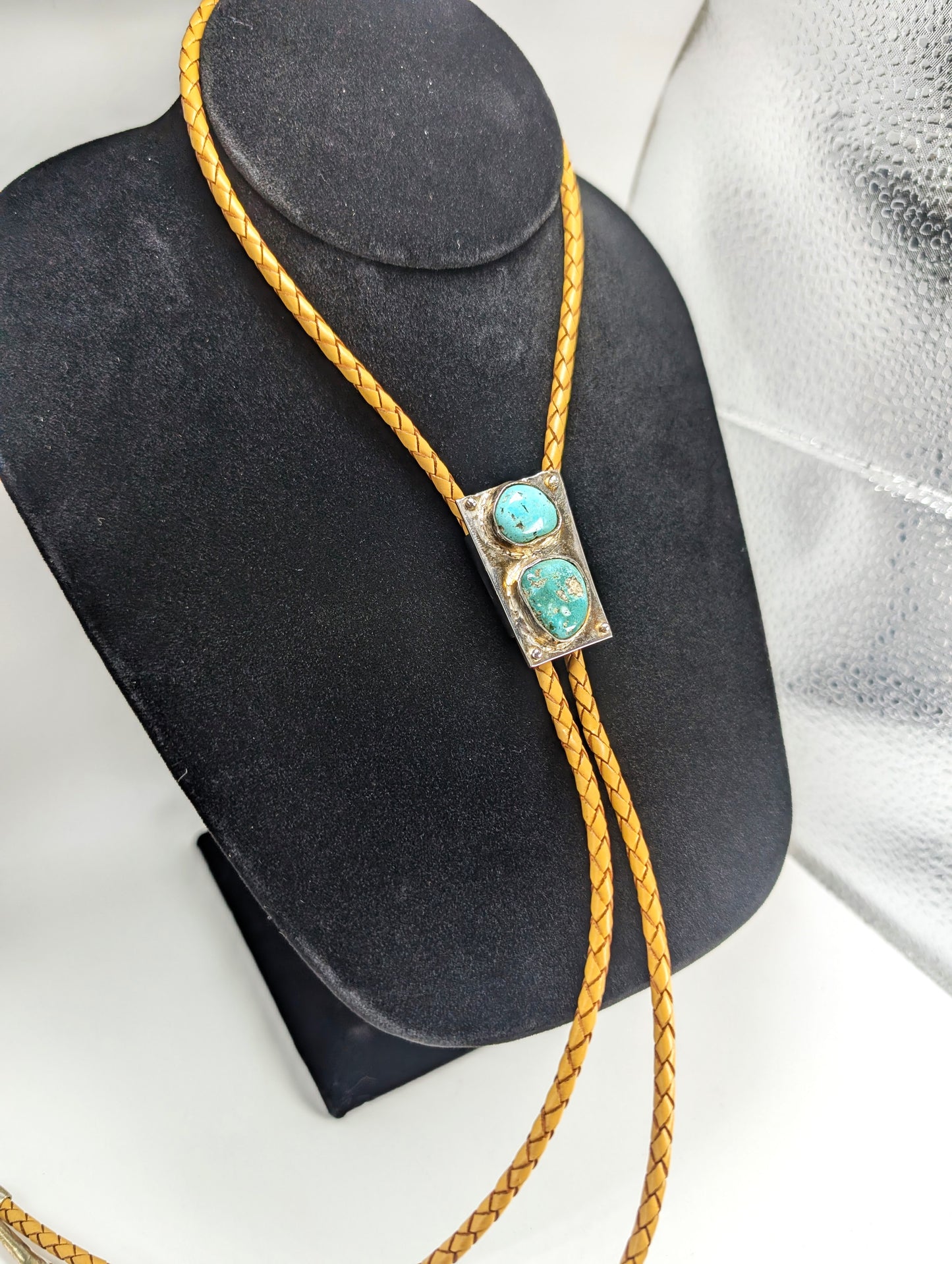 Bolo Tie Cripple Creek/ Leadville Colorado Turquoise .925 Silver, Braided Leather