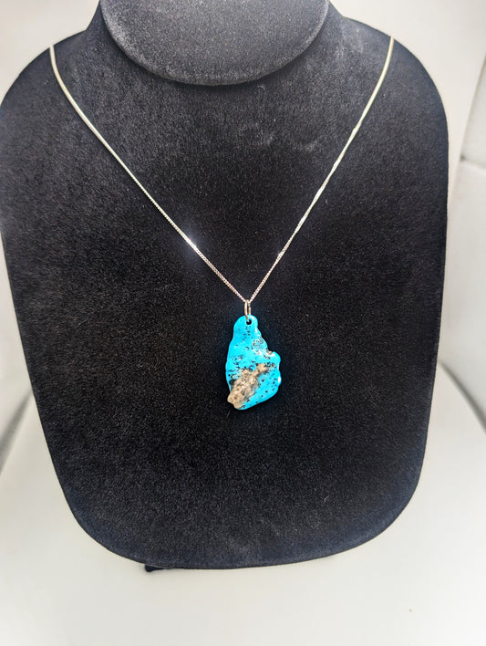 Tumbled Sleeping Beauty Pendant with .925 Silver Chain