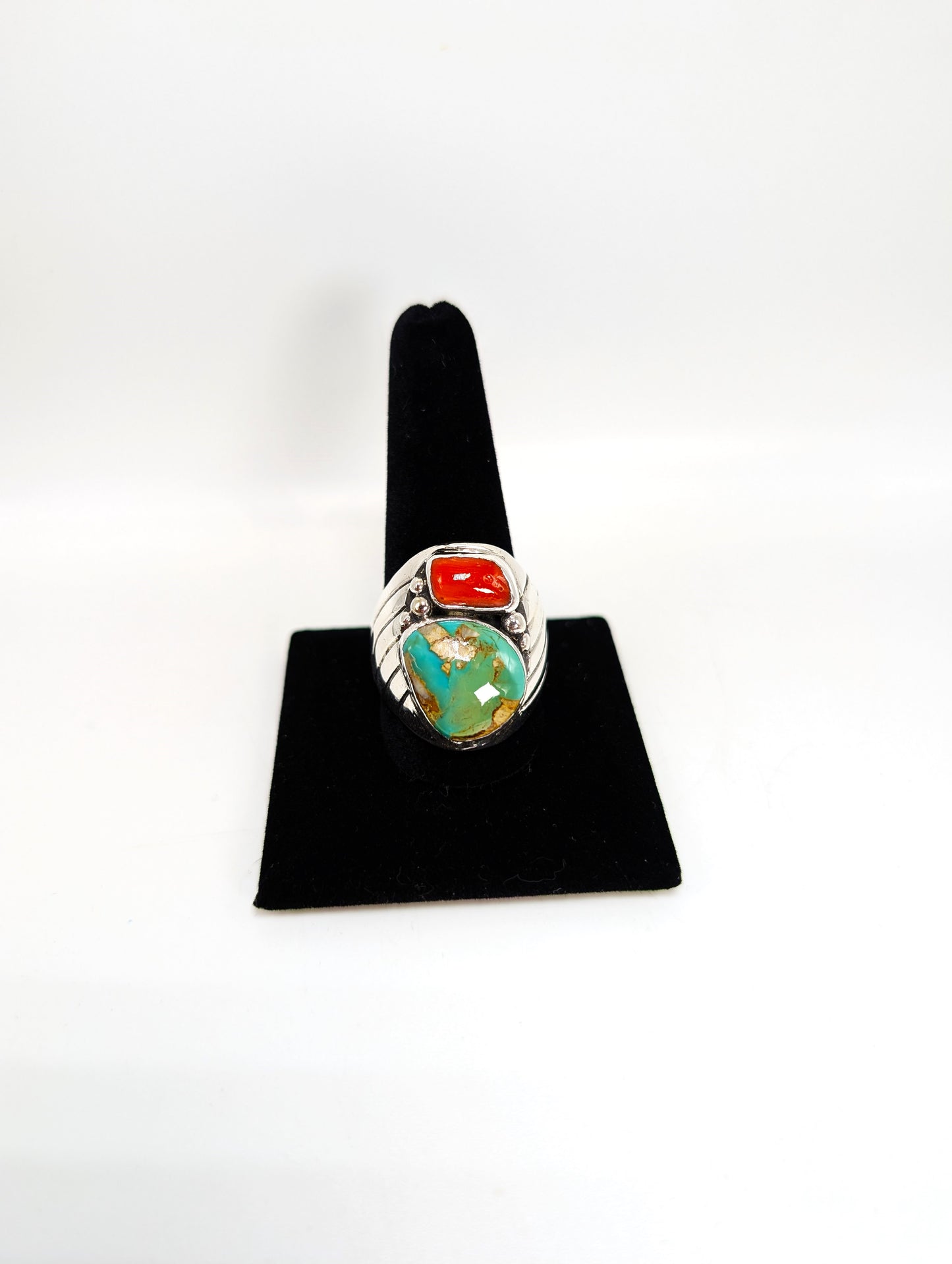 Royston Turqoise and Coral .925 Siver Ring