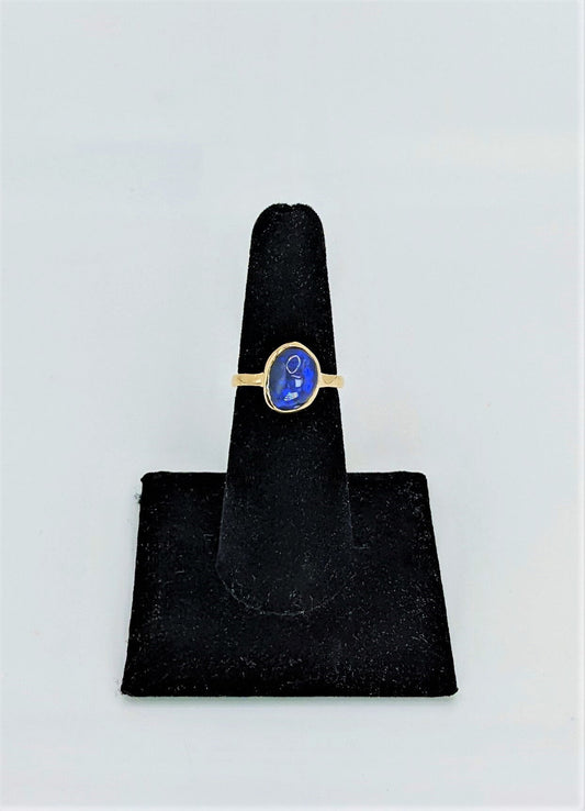 14K Gold Black Opal Ring, Lightning Ridge Black Opal, Australian Black Opal