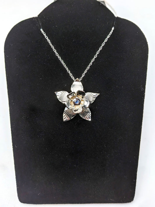 Columbine Flower Pendant .925 Silver With Purple Sapphire
