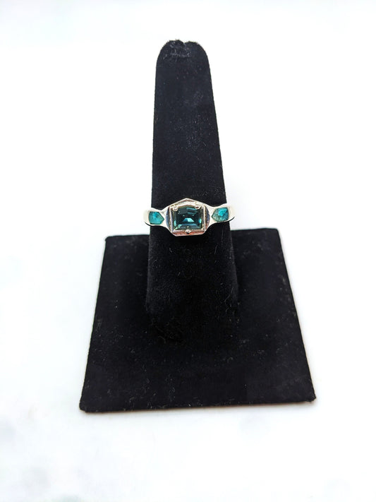 Montana Sapphire Ring With Chrysocolla Inlay .925 Silver