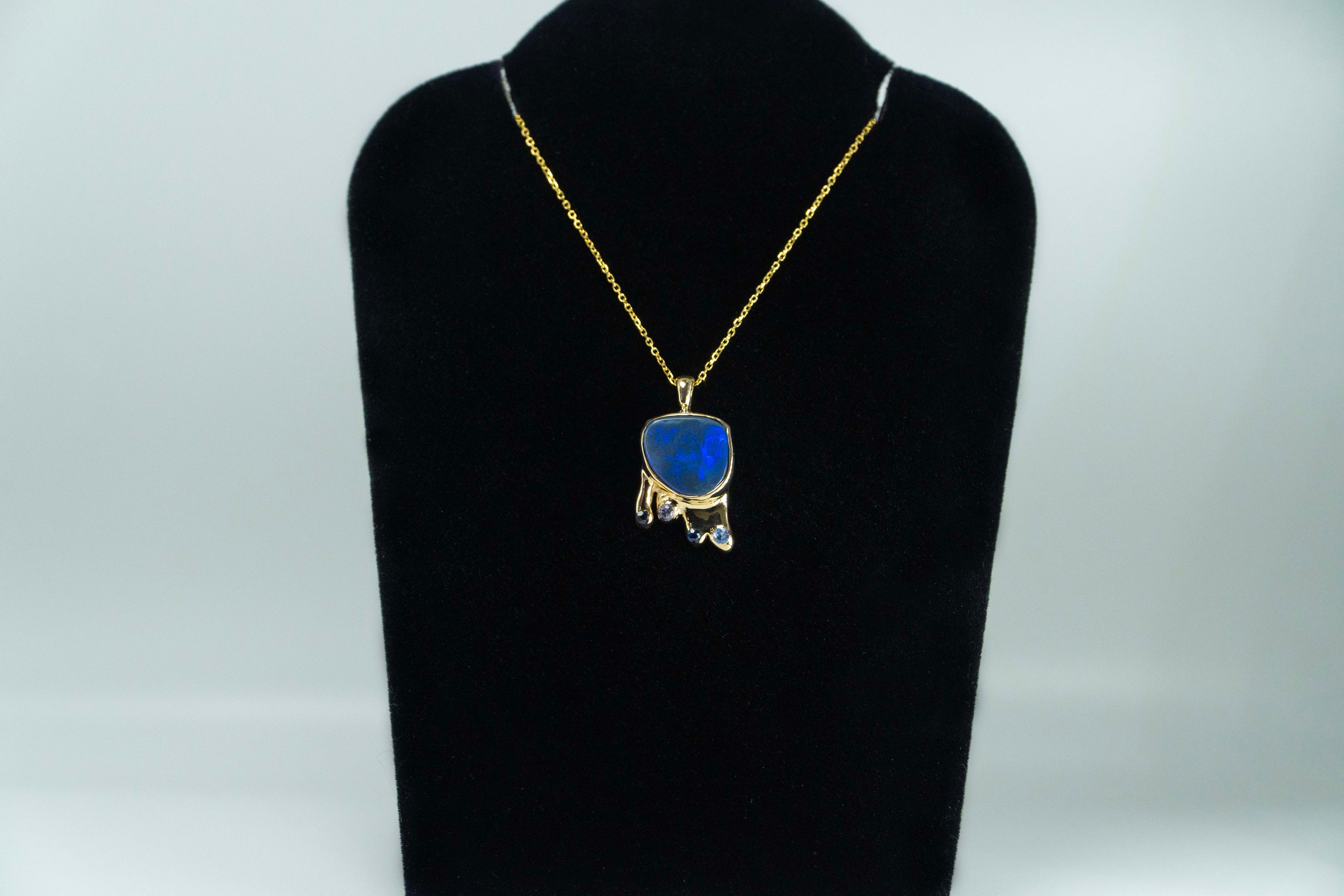 Black Lightning Opal Pendant 14k Gold (The Drip)