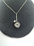 .925 Silver Rose Pendant with 2-Carat Blue-Green Australian Sapphire