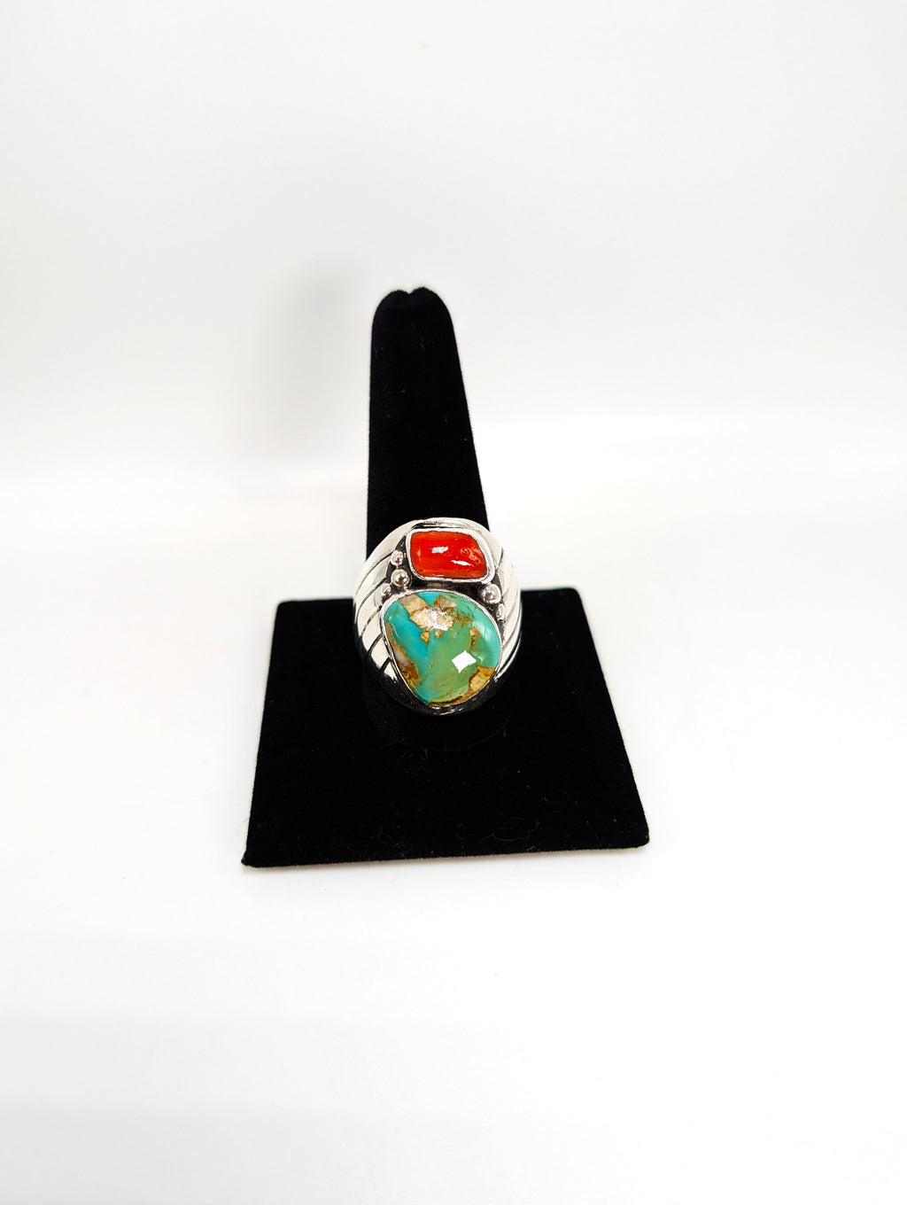 Royston Turqoise and Coral .925 Siver Ring