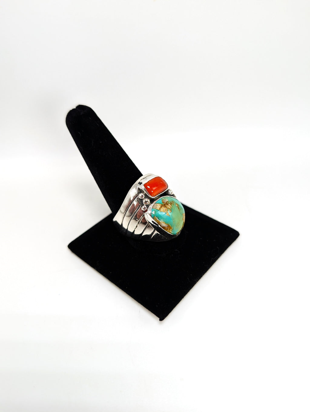 Royston Turqoise and Coral .925 Siver Ring