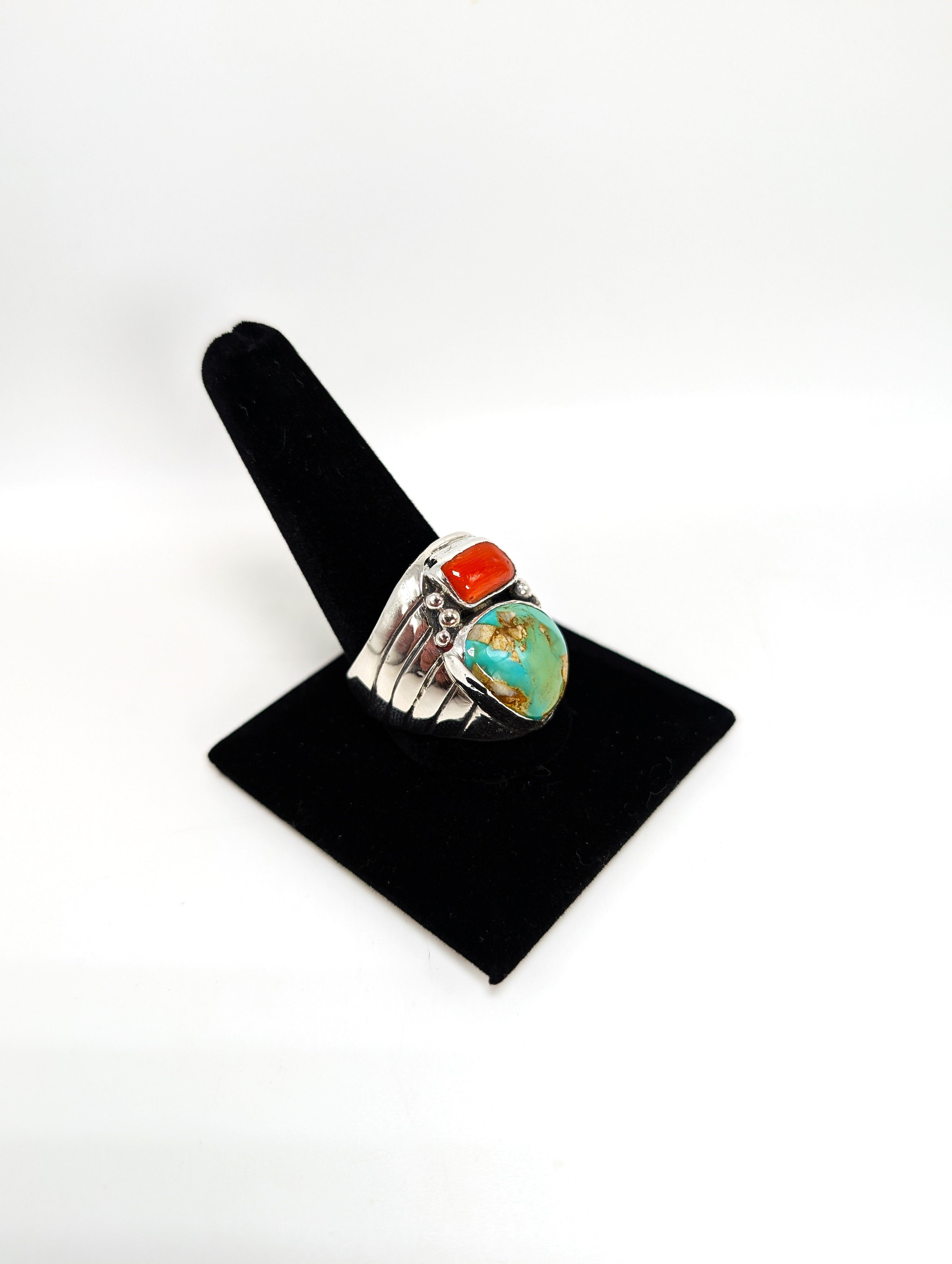 Royston Turqoise and Coral .925 Siver Ring