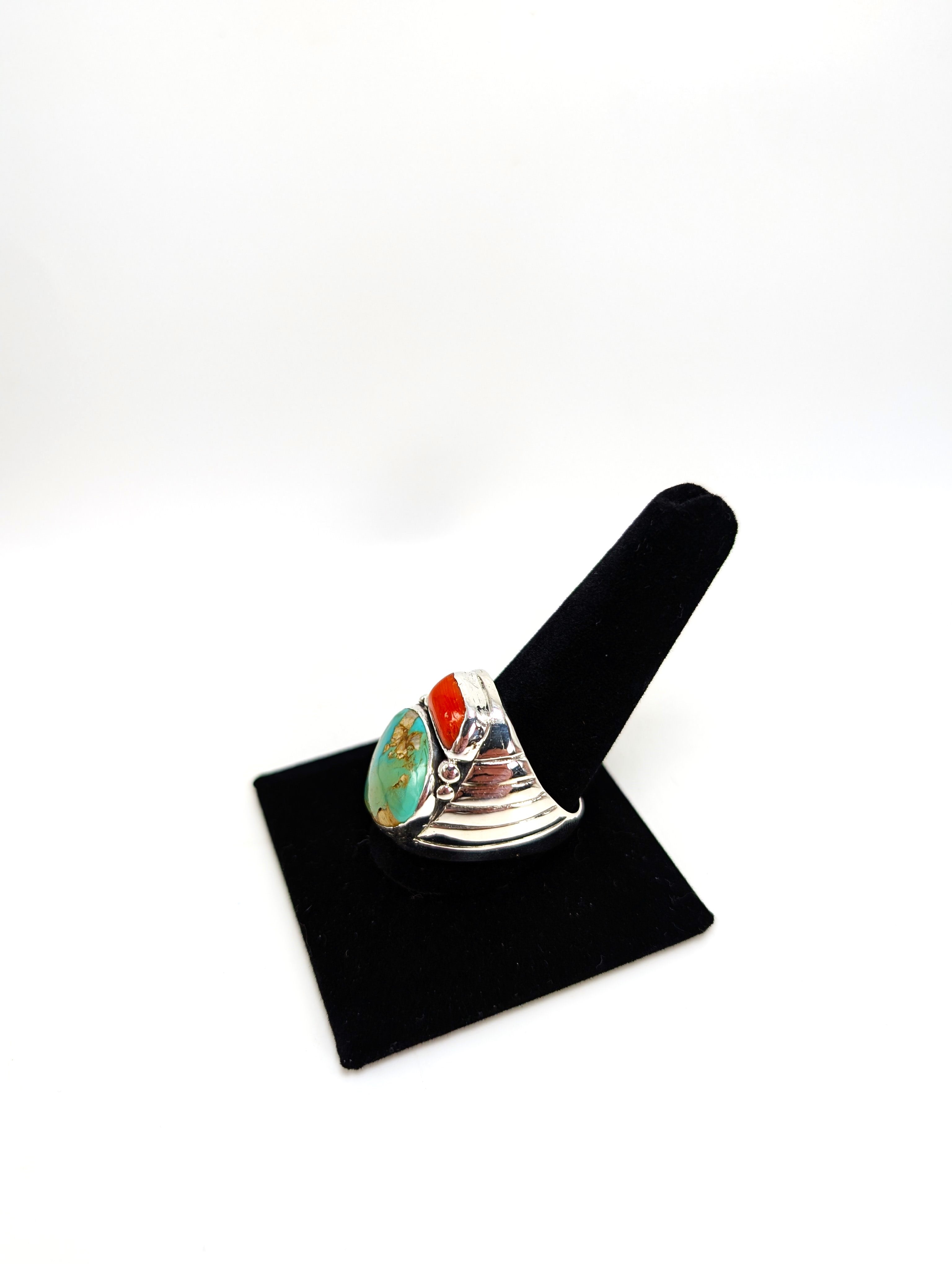 Royston Turqoise and Coral .925 Siver Ring