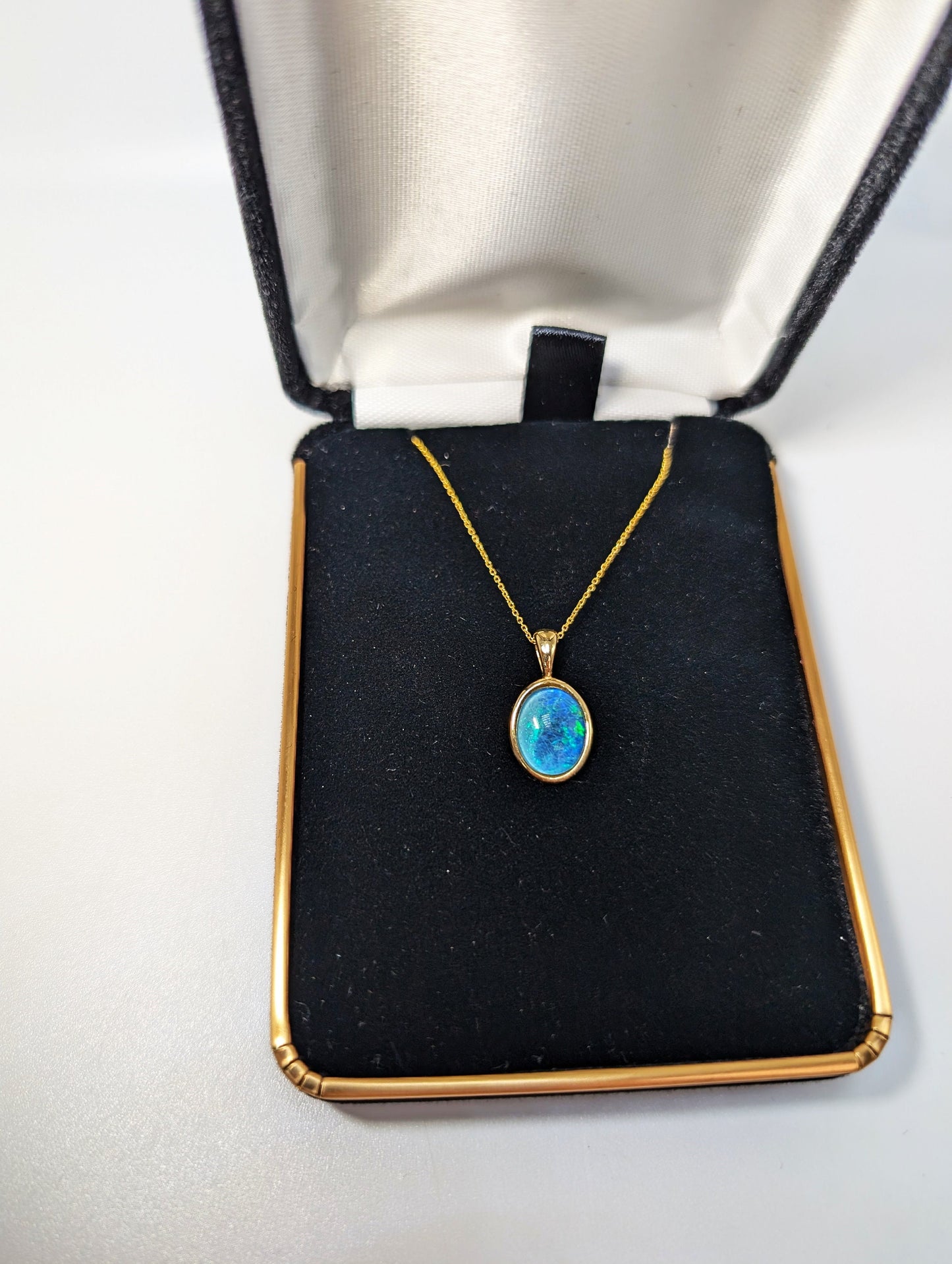 14K Gold Black Opal Pendant, Lightning Ridge Australian Opal