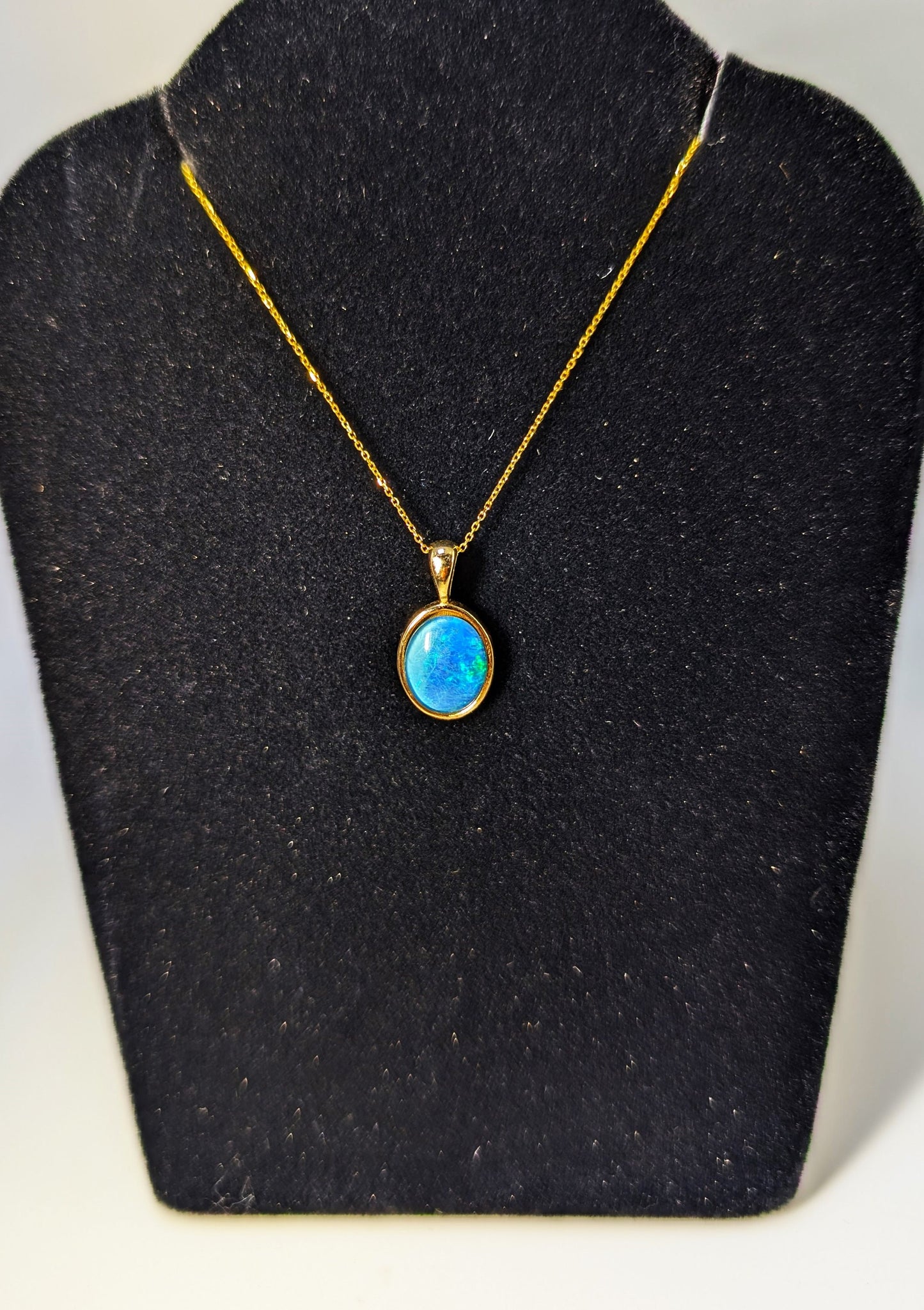 14K Gold Black Opal Pendant, Lightning Ridge Australian Opal