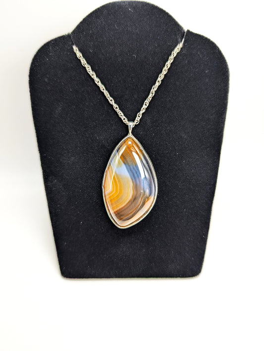 Banded Agate Set In Silver Pendant